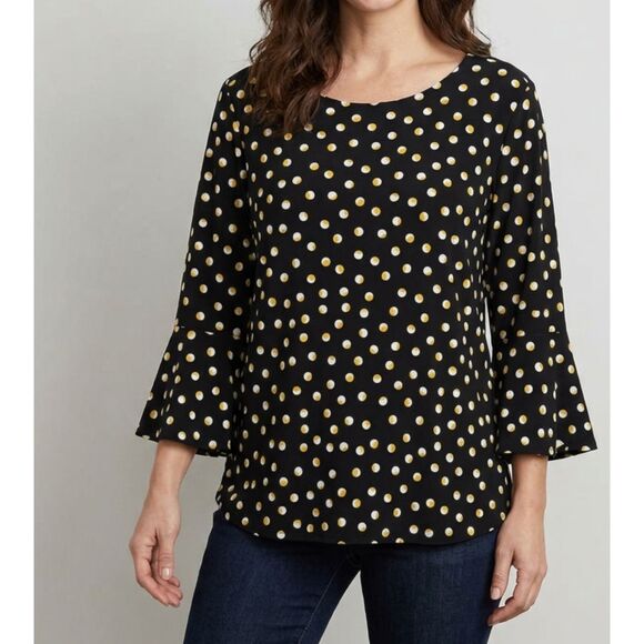 Carmen Marc Valvo Tops - Carmen Marc Valvo Polka Dot Y2K Bell Sleeve Blouse Women's Size 2X